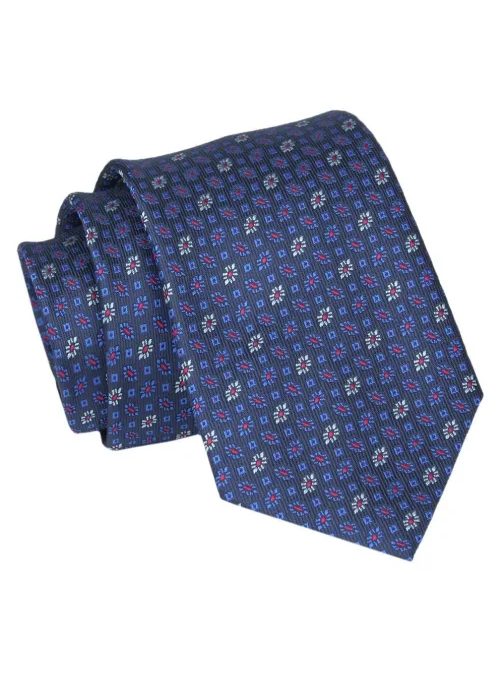 Sötét kék nyakkendő virágos mintával