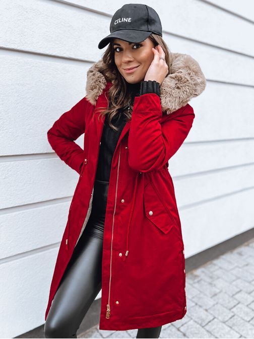 Modern piros női parka kabát Nader