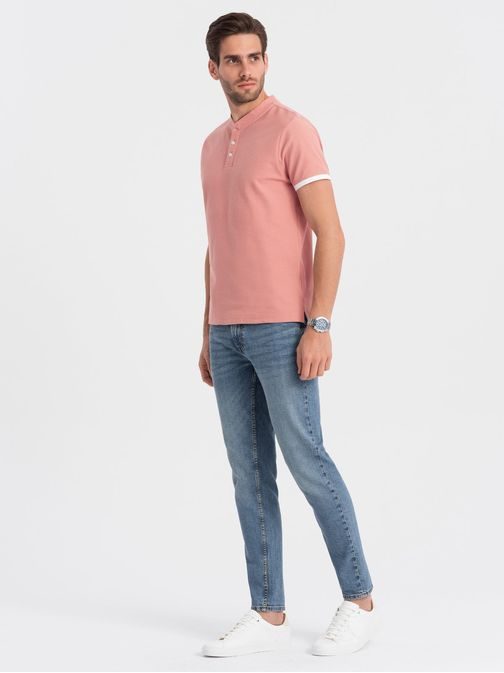 Kényelmes trendi rózsaszín galléros póló  V7 TSCT-0156