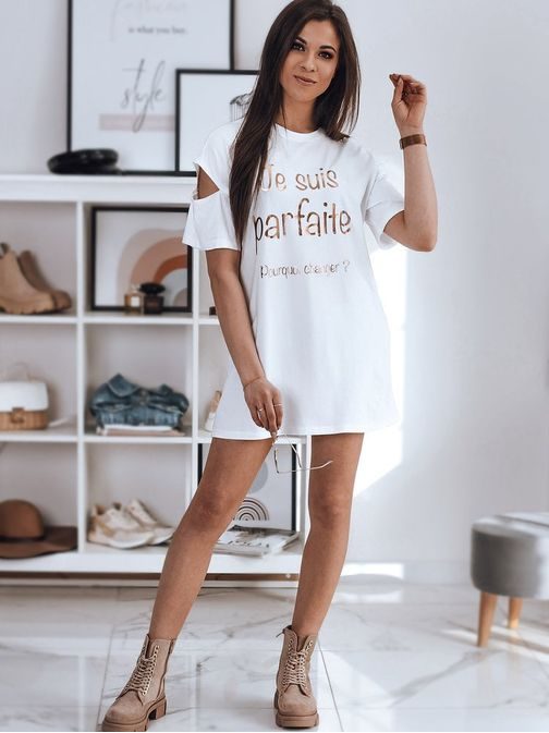 Hosszított fehér oversized női póló Jania