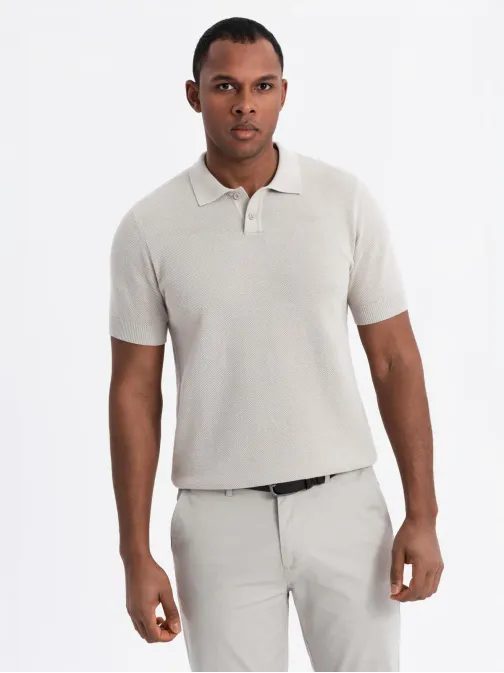 Férfi bézs színű kötött póló V6 POSS-0117