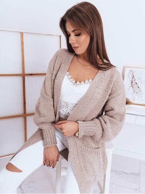 Bézs női kardigán egyszerű kivitelben Beate