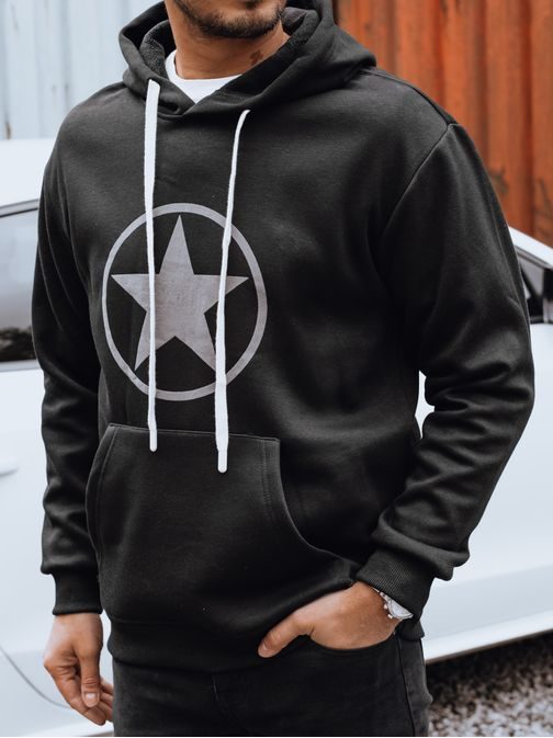 Eredeti fekete férfi kapucnis pulóver nyomtatással és kapucnival