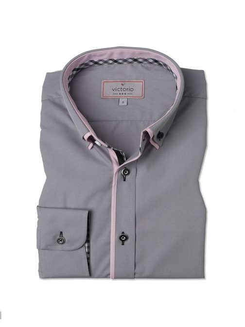 Szürke férfi ing rózsaszín részletekkel