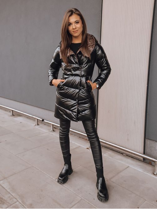 Különleges fekete kétoldalas női kabát Delsy Long