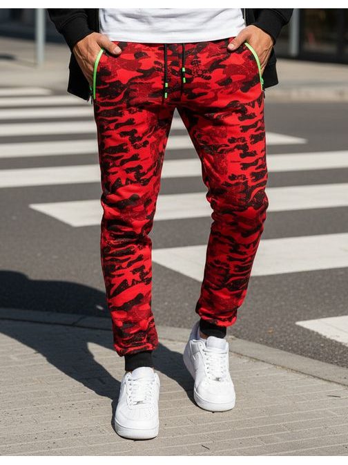 Piros terepszínű mintás melegítőnadrág férfiaknak