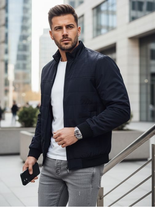 Átmeneti modern sötétkék kabát kapucni nélkül