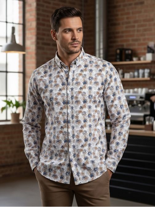 Virágos slim fit férfi ing fehér színben
