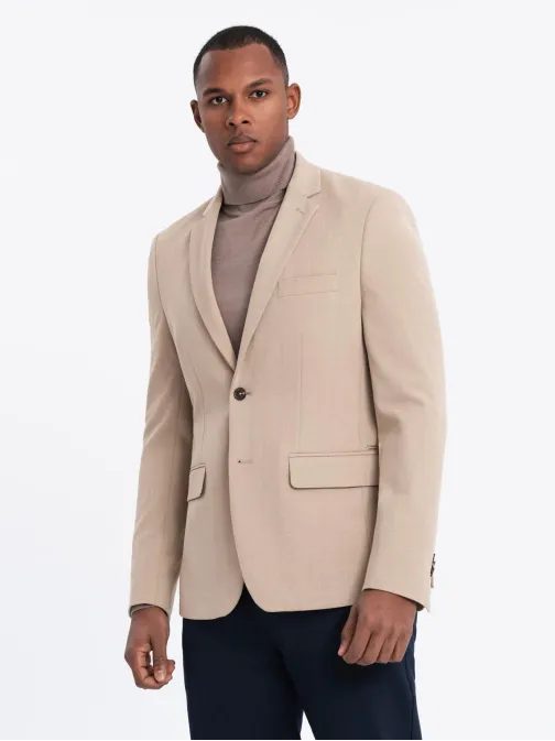 Elegáns bézs színű férfi kabát V2 BLZB-0135