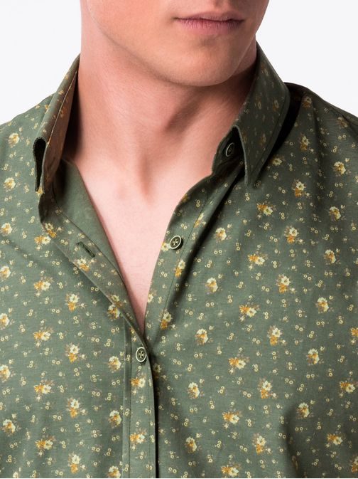 Trendi zöld bézs színű mintás ing K473