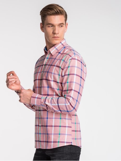 Stílusos rózsaszínű kockás mintás ing k493