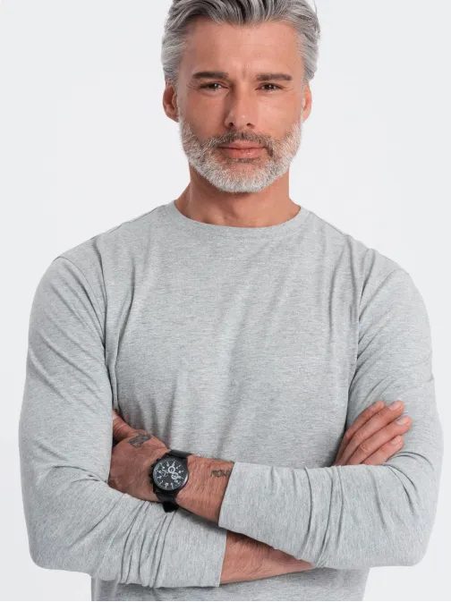 Egyszerű pamut hosszú ujjú póló szürke v3 om-lsbl-0106