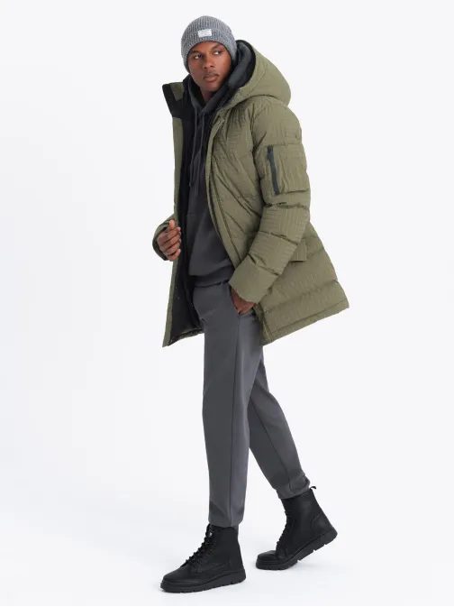 Időtlen steppelt olíva férfi parka V4 JALJ-0201