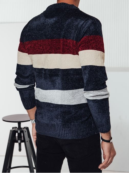 Férfi csíkos pulóver téli kékre