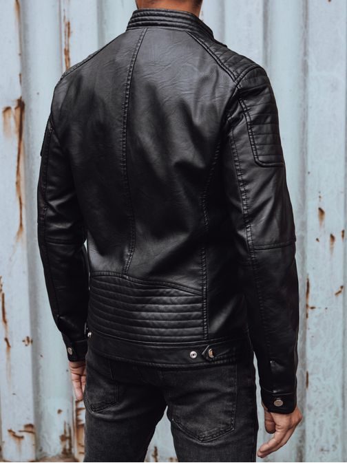 Divatos műbőr fekete férfi kabát