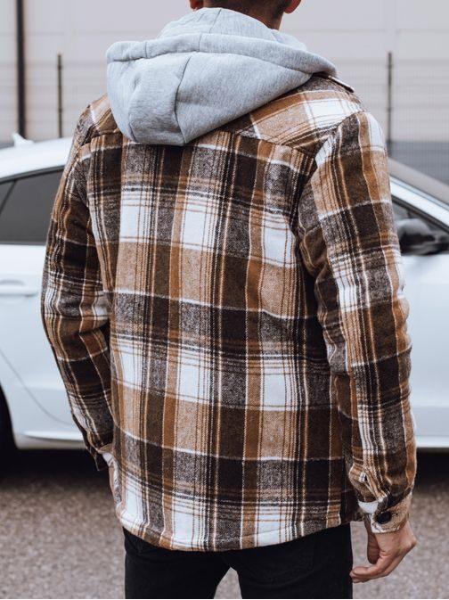 Bézs kockás kabát kapucnival