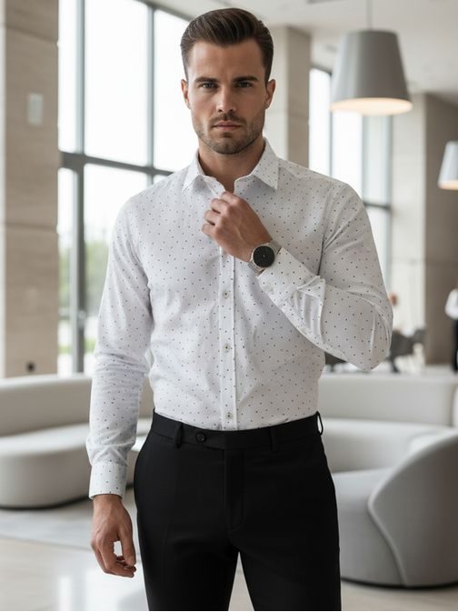 Fehér slim fit férfi ing kék mintával