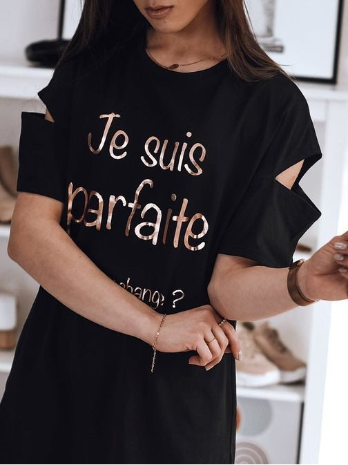 Hosszított fekete oversized női póló Jania