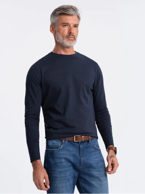 Egyszerű pamut hosszú ujjú póló sötétkék v2 om-lsbl-0106