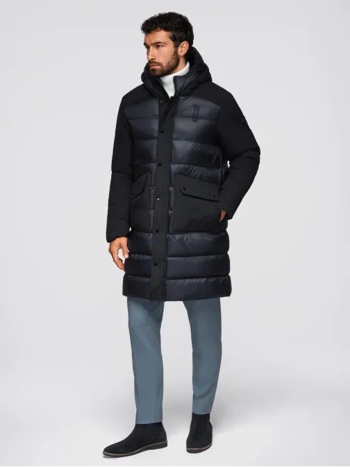 Steppelt fekete-kék férfi parka zsebekkel V1 JALJ-0308