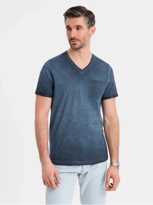 Sötétkék férfi póló kimosott mintával V7 TSWT-0242