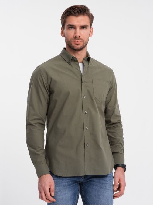 Lezsér khaki színű ing zsebbel  V4 SHOS-0153