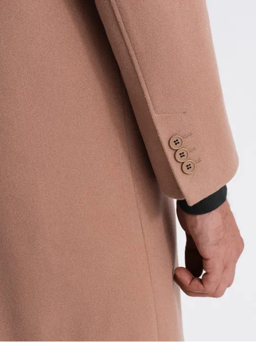 Divatos barna egysoros kabát V2 COWC-0106
