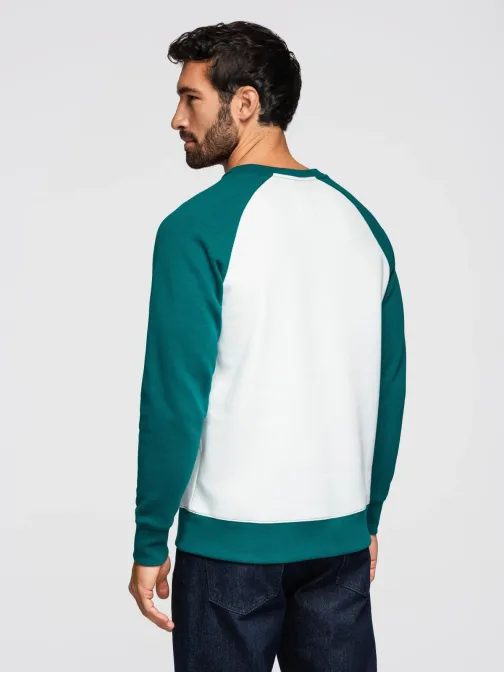 Modern fehér-zöld kapucnis pulóver kapucni nélkül V1 SSNZ-0239