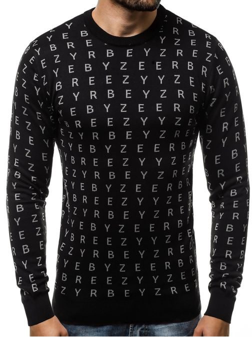 Érdekes fekete pulóver betű mintával BREEZY B/2397