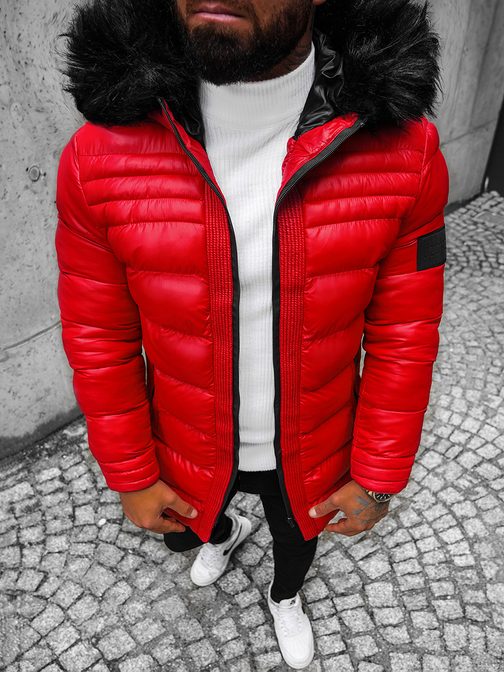 Stílusos piros kabát szőrmés gallérral  O/M801Z