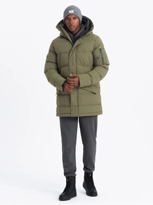 Időtlen steppelt olíva férfi parka V4 JALJ-0201