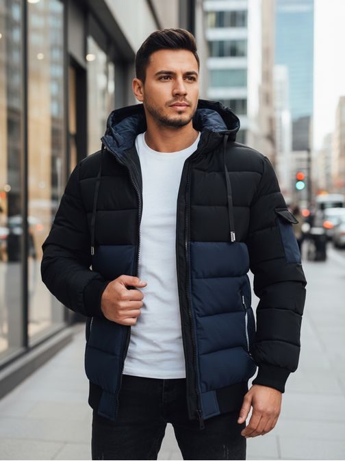 Férfi téli kabát kapucnival kéttónusú kivitelben