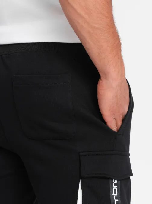 Egyedi fekete bermuda nagy oldalsó zsebekkel  SRSK0106-V3