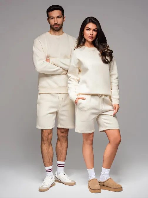 Unisex krémszínű sport szett (pulóver + rövidnadrág) V2 Z108