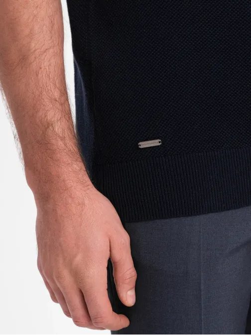 Sötét kék struktúr mintás galléros póló  V2 POSS-0117