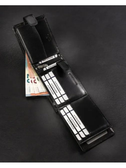 Fekete bőr férfi RV pénztárca csattal