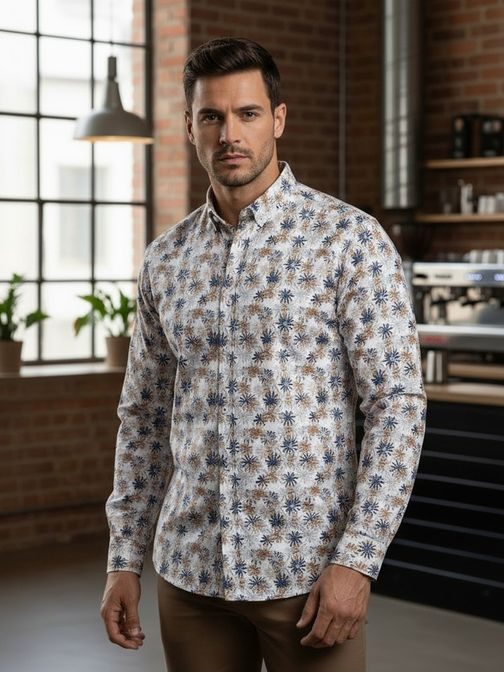 Virágos slim fit férfi ing fehér színben