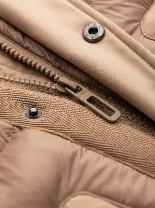 Vonzó bézs hosszú téli steppelt kabát V2 JALP-0165