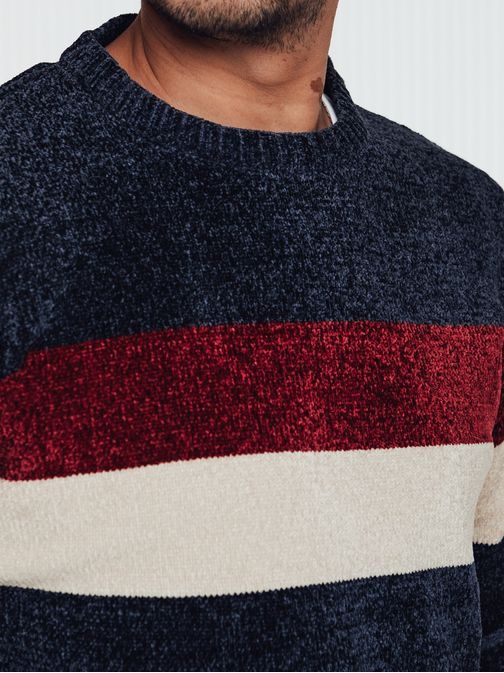 Férfi csíkos pulóver téli kékre