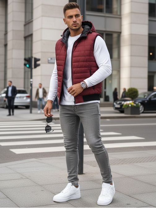 Trendi bordó kapucnis mellény