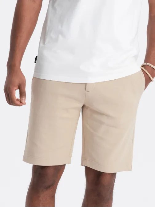 Homok színű rövidnadrág struktúr mintás kötött anyagból V3 SRCS-0126