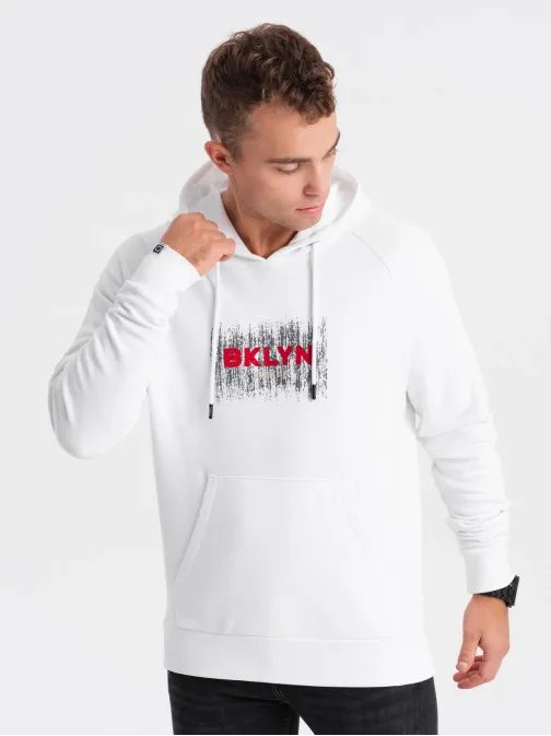 Időtlen fehér kapucnis pulóver V1 SSPS-0150