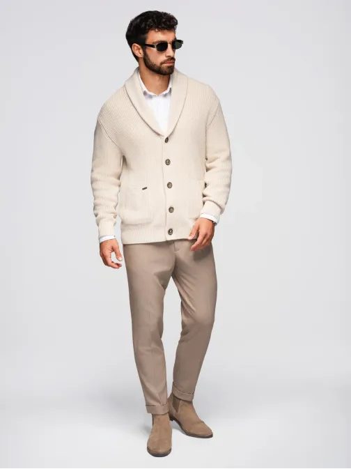 Férfi bézs színű kötött kardigán gombokkal V2 SWCD-0153