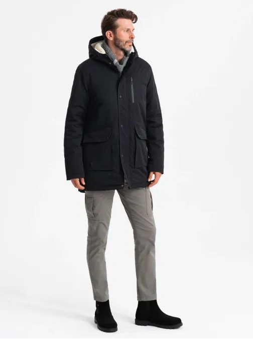 Trendi fekete téli parka kabát V4 JALJ-0181