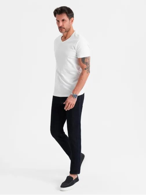 Basic pamut fehér V-nyakú póló V4 TSBS-0237