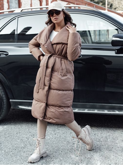 Női barna steppelt kabát Favi