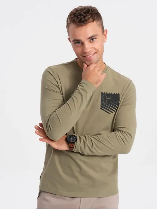 Trendi oliva zöld hosszú ujjú póló  V2 LSPT-0118