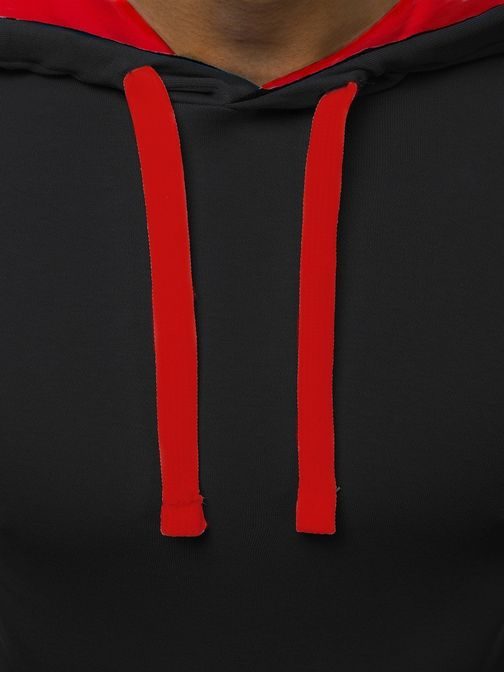 Divatos fekete piros kapucnis póló O/1273Z