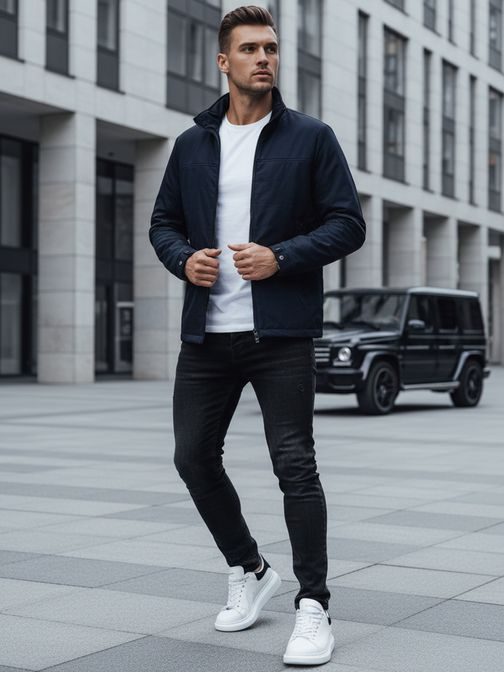 Férfi átmeneti sötétkék kabát kapucni nélkül