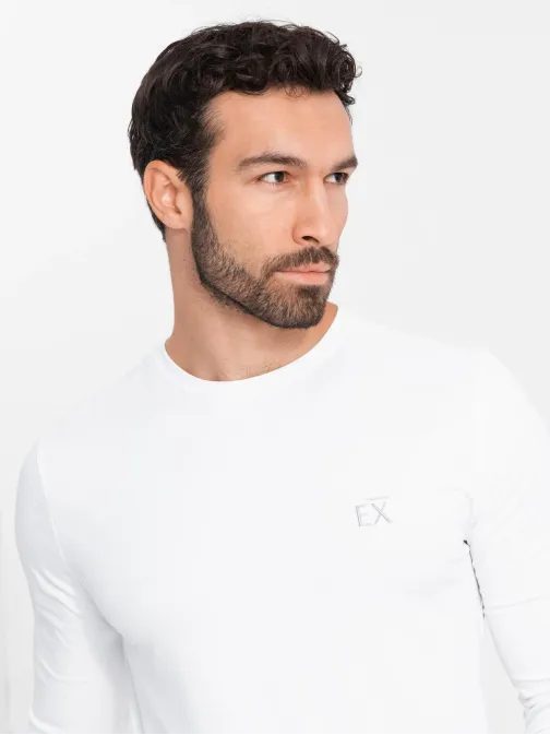 Trendi fehér hosszú ujjú póló logóval V2 LSBC-0124